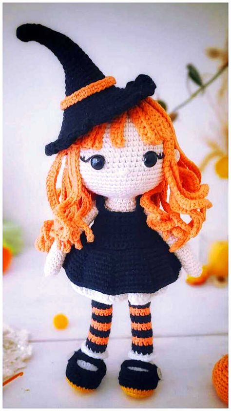 Crochet Witch Amigurumi, Crochet Witch Doll Free Pattern, Crochet Witch Doll, Crochet Witch Pattern Free, Crochet Halloween Dolls Free Pattern, Witch Crochet Pattern Free, Halloween Free Crochet Patterns, Crochet Witch Pattern, Crochet Witches