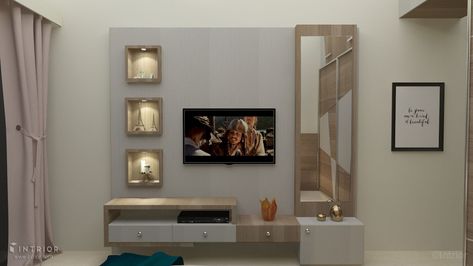 Intrior - Mr Jain's Residence Lcd Panel With Dressing Table, Residence Interior Design, Lcd Panel Design, Residence Interior, Study Table Designs, Modern Tv Wall Units, Modern Tv Units, Modern Cupboard Design, Unit Design