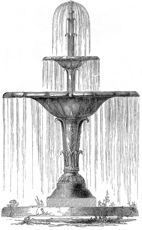 3 Vintage Fountain Clipart! - The Graphics Fairy Water Fountain Design, Vintage Cross Stitch Pattern, Fountain Design, Victorian Garden, Architecture Drawing Art, Graphics Fairy, 5th Anniversary, Architecture Sketch, Free Clip Art