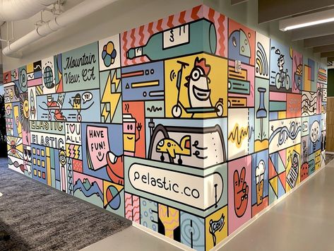 Elastic | Dribbble Mural Office Wall, Office Mural Art, Office Wall Murals Ideas, Mural Dinding Art, Office Creative Wall, Office Mural Wall, Office Mural Design, Wall Mural Office, Mac Mcdonald