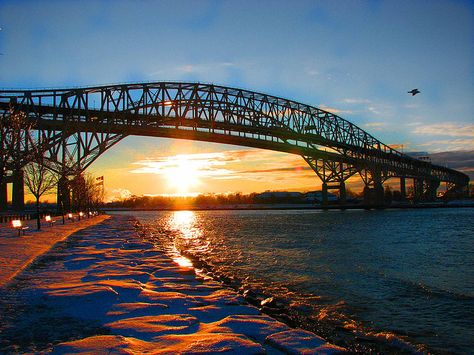 Blue Water Bridge. Port Huron MI Amazing Bridges, Port Huron Michigan, Water Bridge, Detroit Rock City, Port Huron, Rock City, Its A Mans World, Michigan Travel, Travel Places