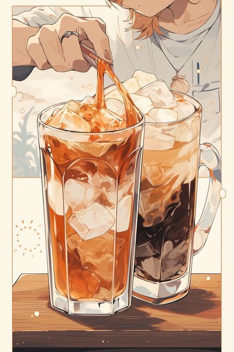 Glass Illustration Drawing, How To Draw Ice, Iced Tea Illustration, Drinking Tea Drawing, Beverage Drawing, Beverage Illustration, Drink Drawing, Tea Drawing, Food Sketches