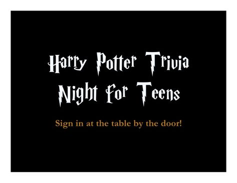 Harry Potter Trivia Night for Teens Harry Potter Trivia, Harry Potter Display, Harry Potter Library, Teen Activities, Harry Potter Day, Library Games, Teen Library, Book Displays, Library Activities