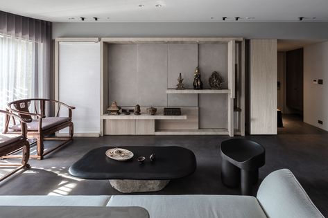 Chinese Apartment, Modern Buddha, Zen Interiors, Corporate Interior Design, Altar Design, Chinese Decor, Corporate Interiors, Foyer Design, New Chinese Style