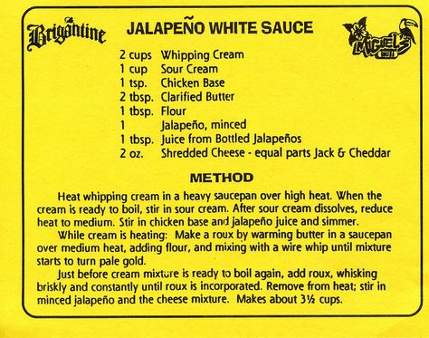 Miguel's in San Diego - Jalapeño White Sauce Recipe  - this stuff is like liquid crack. White Cheese Sauce, White Sauce Recipe, Jalapeno Dip, Jalapeno Sauce, White Sauce Recipes, Cheese Chips, Chicken Base, White Cheese, Queso Dip