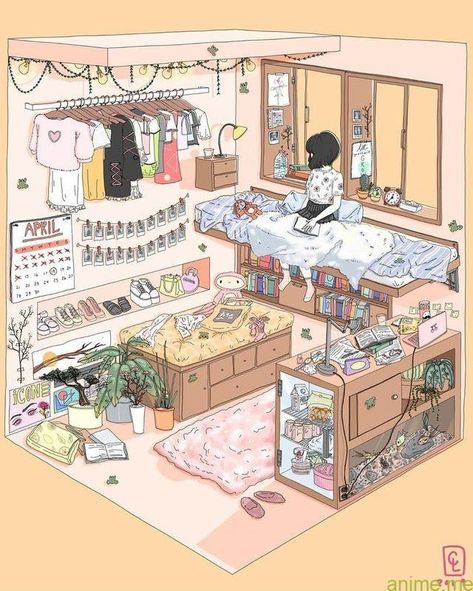 Bedroom Drawing, Isometric Art, Anime Room, Aesthetic Rooms, Dessin Adorable, Kawaii Art, Anime Scenery, Cute Illustration, Pretty Art