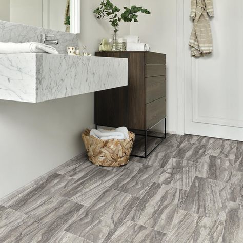 Adding a stone look floor doesn't need to be expensive or labour intensive. Stromboli adds on-trend grey tones, realistic stone detail and practicality to your home interiors. ⁣ ⁣ 📷 Featured Floor: Stromboli 489690532 from the Urbanista Collection⁣ ⁣ Wood Vinyl Flooring, Tarkett Vinyl Flooring, Sheet Vinyl Flooring, Wood Laminate Flooring, Flooring Ideas, Style Tile, Marble Design, Tile Design, Vinyl Flooring