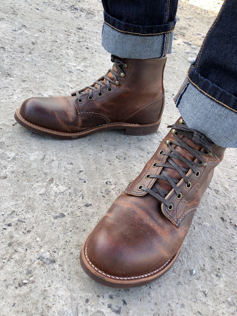 Nice Supple Red Wings..Tim M Red Wing Blacksmith Outfit, Blacksmith Outfit, Redwing Boots Outfit, Red Wing Blacksmith, Wing Aesthetic, Custom Cowboy Boots, Mens Lace Up Boots, Iron Ranger, Red Wing Boots