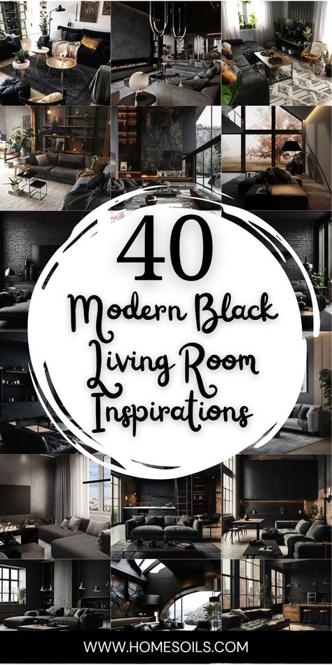 Discover 40 modern black living room inspirations that blend sophistication with bold design! Visit our site for stylish ideas and tips to create a sleek, contemporary space you'll love! Gray Black Living Room Ideas, Black Wall Lounge Room, Black And White Living Room With Wood Accents, Living Room Cheap Decor Ideas, Black And White Monochrome Living Room, Black Living Room Farmhouse, Living Room With Black Sofa Ideas, Black Woodwork Living Room, Black House Living Room