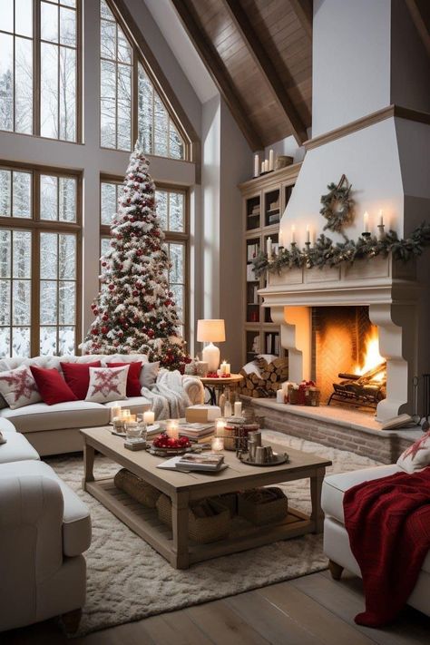 Lodge Style Decorating, Cozy Christmas Living Room, Dallas House, Christmas Home Decor Ideas, Christmas Cozy, Christmas Living Room, Casas Coloniales, Christmas Decorations Living Room, Christmas Themes Decorations