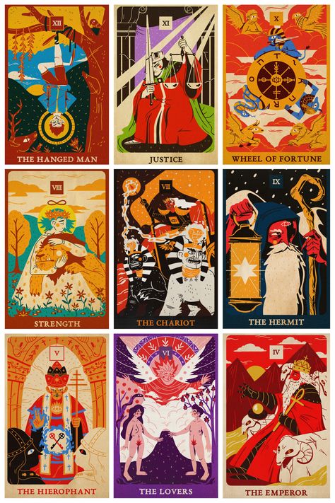 Tarot Cards Characters, Colorful Tarot Cards, Illustrated Tarot Cards, Tarot Illustration Design, Character Card Design, Tarot Card Painting, Tarot Cards Aesthetic, Tarot Illustration, Tarot Cards Art Illustration