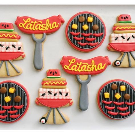 Bbq Cookies, First Birthday Cookies, Cook Out, Birthday Bbq, Farewell Party, Cookie Ideas, Grill Design, Icing Cookies, Birthday Cookies