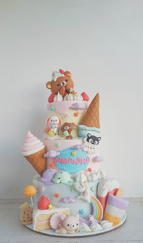 Rilakkuma Cake, Kue Disney, Kue Fondant, Super Torte, Unicorn Birthday Cake, Cake Studio, Creative Birthday Cakes, Baby Birthday Cakes