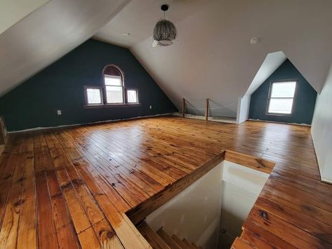 Original Wood Floors, Unfinished Attic, Sea Cottage, Bedroom Transformation, Finished Attic, Attic Window, Attic House, Cottage Inspiration, New Windows