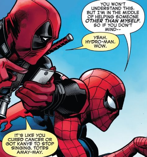 16 Times the Deadpool v Spider-Man Bromance Was Too Much for Us to Handle - Geek Universe - Geek | Fanart | Cosplay | Pokémon GO | Geek Memes | Funny pictures Spider Man Deadpool, Spiderman Deadpool, Spiderman Funny, Marvel Pics, Deadpool X Spiderman, Men Tumblr, Deadpool And Spiderman, Deadpool Comic, Dc Memes