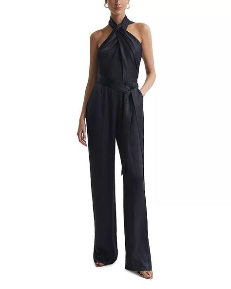 Jules Satin Halter Jumpsuit | Bloomingdale's (US) Satin Jumpsuit, Velvet Jumpsuit, Halter Jumpsuit, Fall 24, Clothes Crafts, Modern Outfits, Cut Design, Holiday Fashion, Clothing And Accessories