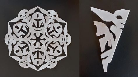 Make a The Mandalorian and Baby Yoda Snowflake! Star Wars Snowflakes Template, Star Wars Christmas Decorations, Mando And Grogu, Star Wars Snowflakes, Paper Snowflake Designs, Star Wars Origami, Paper Snowflake Template, Paper Snowflakes Diy, Snowflake Cutouts