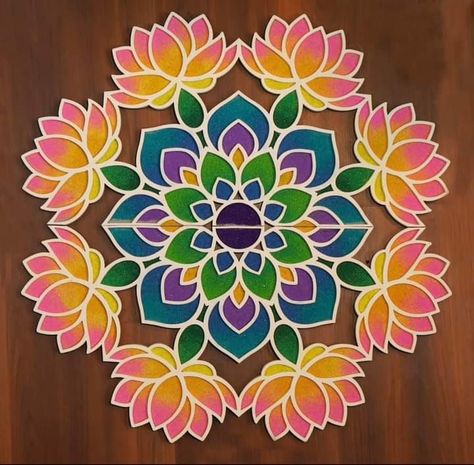 Rangoli Painting, Lotus Motif, Poster Rangoli, Lotus Rangoli, Easy Rangoli Designs Videos, Rangoli Designs Photos, Rangoli Designs Simple Diwali, Simple Flower Design, Simple Rangoli Border Designs