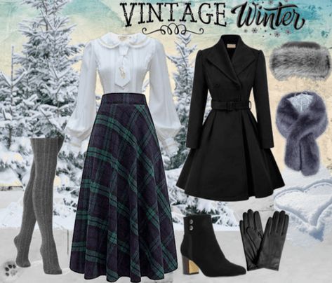 Vintage Outfits For Winter, Vintage Winter Outfits Retro, Retro Winter Outfits Vintage, Cottagecore Winter Outfits Aesthetic, Winter Victorian Outfit, 1920s Outfit Ideas Casual, 1920s Aesthetic Outfit, Modern 1920s Fashion Outfits, Dark Academia Christmas Outfit