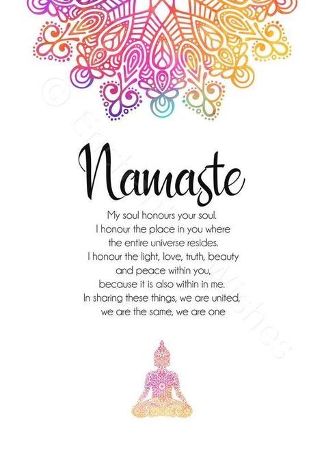 Namaste Definition, Namaste Tattoo, Namaste Art, Yoga Mandala, Zen Den, Rainbow Mandala, Rainbow Printable, Yoga Wall Art, Yoga Prints