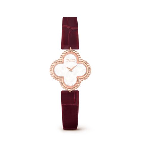 Sweet Alhambra watch, rose gold, white mother-of-pearl, quartz movement Alhambra Watch, Alhambra Van Cleef, Stone Case, Van Cleef And Arpels Jewelry, Istoria Artei, Van Cleef & Arpels, Vvs Diamond, Van Cleef And Arpels, Rose Gold Case