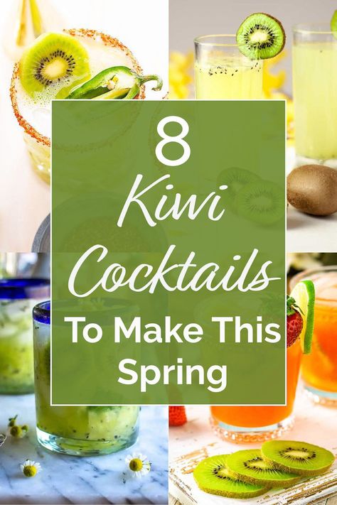 This list of kiwi cocktails contains simple and easy to make drink recipes that all use fresh kiwi. Perfect kiwi drinks for a warm spring or summer night. Kiwi Alcoholic Drink, Kiwi Drinks Alcohol, Kiwi Drink Recipes, Kiwi Mocktail Recipes, Kiwi Cocktail Recipes, Kiwi Cocktails, Kiwi Mocktail, Kiwi Cocktail, Polynesian Party