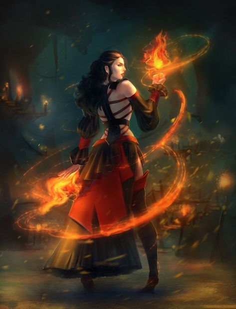 Fire Woman Art, Fire Elemental Female, Fire Witch Art, Fire Fantasy Art, Fire Druid, Fire Sorceress, Fire Character Design, Fantasy Sorceress, Fire Wizard