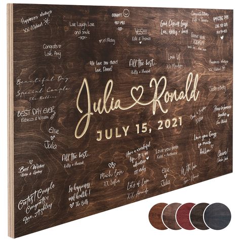 PRICES MAY VARY. Engraved Guest Book Alternative: Remember the best wishes of your wedding guests with our lovely guest book alternative. A chic addition to your wedding decoration. 4 Sizes: Available in 20X16", 26X20", or 35X24" rectangular shapes, or a 12" diameter round shape. 5 Colors: Available in 5 colors: Black, Georgian Cherry, Java, Walnut, or Mahogany. You can choose the color that match your wedding party decoration. Customizable: After clicking "Customize Now", you can select the col Wooden Guest Book Sign, Wood Guest Book Sign, Wedding Guest Signing, Wooden Wedding Guest Book, Wedding Date Sign, Rustic Wedding Decorations, Wooden Guest Book, Personalised Guest Book, Wood Guest Book