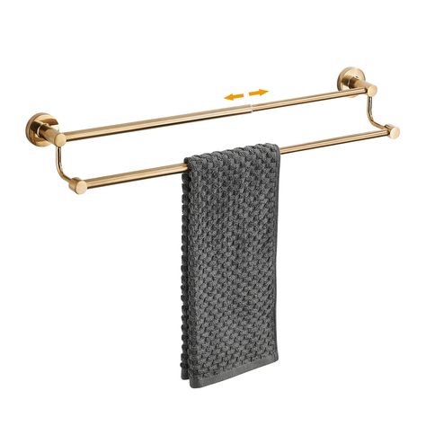 PRICES MAY VARY. Wall mounted ,Matte Gold Finished Made of SUS304 Stainless Steel Retractable towel bar from 15to 26.5Inch, please install it in the length you want Easy Installation - Harware assecories pack included ,Includes mounting screws,wrench, mounting brackets and drywall anchors 33-Lbs (15kgs) max weight capacity limited 1-year warranty,any question please contact direct,with 24 hours after-sale service. Specifications Material:Stainless steel Finish: Matte Gold Installation Type: Wall Double Towel Rack Bathroom Hanging, Gold Installation, Towel Racks For Bathroom, Bath Towel Holder, Drywall Anchors, Double Bath, Towel Holder Bathroom, Towel Racks, Towel Rack Bathroom