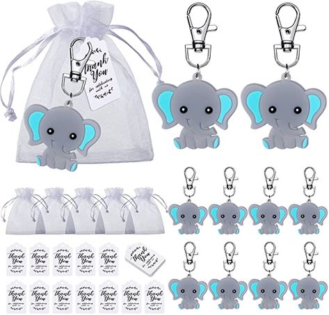 Amazon.com: 40 Sets Baby Shower Return Favor Including Elephant Keychain, Organza Bag and Thank You Paper Card for Elephant Theme Party Favor, Baby kids Shower Favors, Boys Birthday Party Supplies (Blue) : Home & Kitchen Birthday Party Souvenirs, Fest Temaer, Elephant Keychain, Boy Baby Shower Ideas, Elephant Party, Giveaway Gifts, Elephant Theme, Gender Reveal Party Decorations, Return Gifts