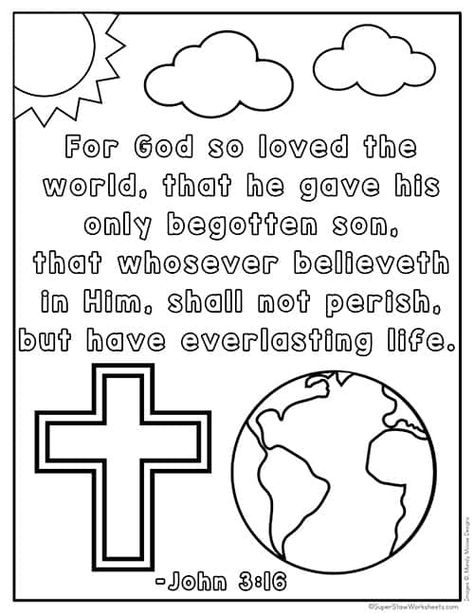 John 3:16 Preschool Craft, John 3 16 Crafts For Kids, Awana Sparks, Rainbow Bible, Verse Coloring Pages, Journal Drawing Ideas, Cute Bible Verses, Verses For Kids, Bible Verse Coloring Page