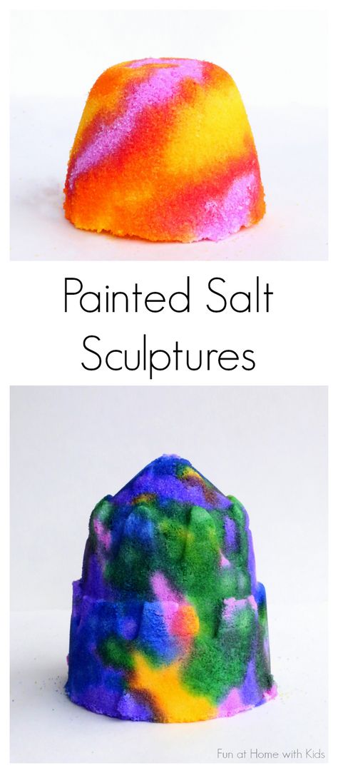 Painted Salt Sculptures - a NEW recipe and activity from Fun at Home with Kids - fun for all ages from toddler on up! First Day Of School Crafts, Salt Crafts, Home With Kids, Camping Art, Childrens Crafts, Preschool Art, Holiday Art, Craft Activities For Kids, Business For Kids