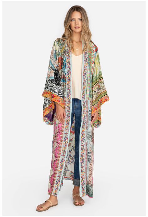 Buy LONG KIMONO | Johnny Was Easily Forgotten, Maple Dress, Long Silk Kimono, Kimono Online, Single Wardrobe, Kimono Outfit, Traditional Kimono, Velvet Clothes, Boho Chic Outfits