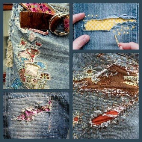 Learn how to repair ragged jeans with this easy tutorial. With just a few simple steps, you can give your old jeans a new lease on #Hippies #Couture #Upcycling #Patched_Jeans_Diy Patched Jeans Diy, How To Patch Jeans, Altering Jeans, Diy Ripped Jeans, Ragged Jeans, Diy Jeans, Boho Jeans, Torn Jeans, Denim Ideas