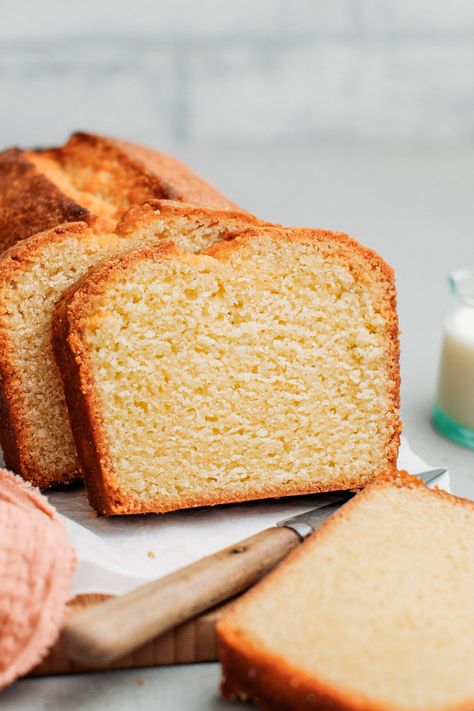 Introducing the best vegan pound cake! It is so rich and tender that you will never believe this pound cake is entirely eggless and plant-based. Complemented by a hint of vanilla, this classic dessert has a dense yet delicate crumb that will leave you asking for an extra slice! #vegan #baking #poundcake Eggless Pound Cake Recipes, Eggless Pound Cake, Vegan Pound Cake Recipe, Vegan Sponge Cake, Vegan Pound Cake, Vanilla Pound Cake Recipe, Vanilla Pound Cake, Eggless Cakes, Eggless Baking