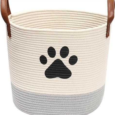 Dog toy basket storage - Perfect for organization for pets at its best! Perfect for holding dry dog treats, leashes, collars, toys, blankets, coats, grooming supplies and clutter.

Dog toy holder size: 13.5" DIA x13" H (34cm DIA x 33cm H) - you can easily store all your four leg friend's essentials.

Eco-friendly puppy toy storage bin: Made from cotton rope, non-toxic. The handles make it easy to transport or move when needed. Animal Room Ideas, Baby Laundry Basket, Basket Blanket, Dog Room Decor, Storage Toys, Dog Toy Box, Dog Storage, Dog Toy Basket, Laundry Basket Storage