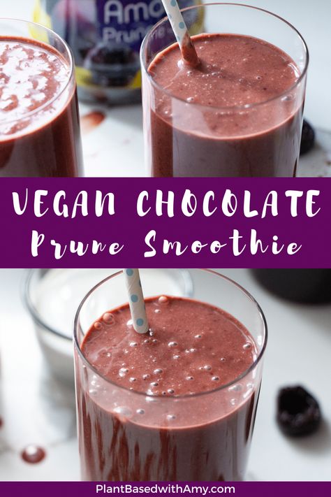 Vegan Chocolate Prune Smoothie Prune Smoothie, Digestion Smoothie, Drinks For Constipation, Prune Recipes, Prune Juice, Easy Breakfast Smoothies, Smoothie Breakfast, Vegan Smoothie Recipes, Juice Smoothies Recipes