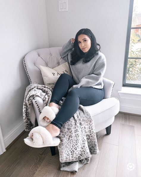 Cozy Winter Sweatshirt For Lounging, Fuzzy Slippers Outfit, Cozy Fit Sweater For Lounging, Fluffy Slippers For Winter Loungewear, Cozy Oversized Sweater For Lounging, Fuzzy Loungewear, Ped Socks, Socks Over Leggings, Winter Loungewear