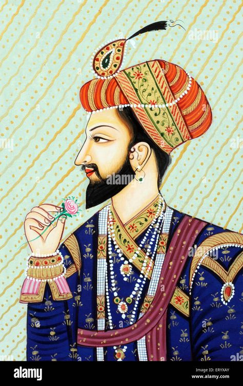 Download this stock image: Miniature painting of Mughal Emperor Shah Jahan - ERYXAY from Alamy's library of millions of high resolution stock photos, illustrations and vectors. Salasar Balaji, Rajasthani Miniature Paintings, Mughal Miniature Paintings, Rajasthani Painting, Mughal Emperor, Indian Traditional Paintings, Mughal Art Paintings, Rajasthani Art, Shah Jahan