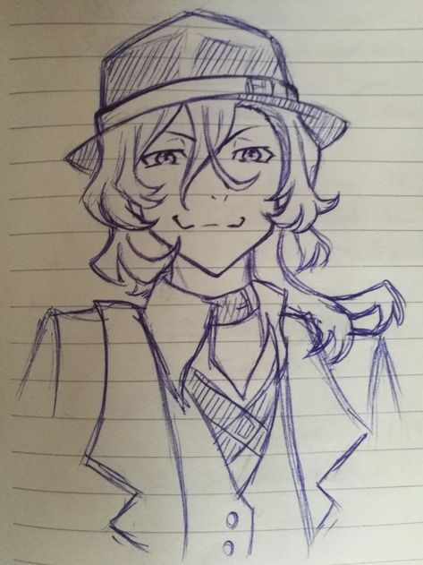 How To Draw Bsd Characters, Chuuya Nakahara Sketch, Chuuya Drawing Sketch, How To Draw Chuuya, Bsd Drawing Easy, Chuuya Nakahara Drawing, Chuuya Sketch, Chuuya Drawing, Bsd Drawing