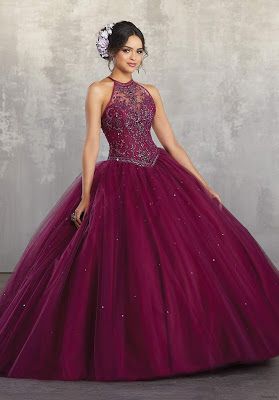 Vestidos de XV Color Vino Mori Lee Quinceanera Dresses, Purple Ball Gown, Quinceñera Dresses, 15 Dresses Quinceanera, Long Halter Dress, Pretty Quinceanera Dresses, Quince Dress, Quince Ideas, Dresses Quinceanera