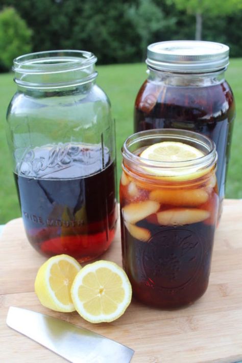 Sun Tea - I can still remember walking over to my grandma's house and seeing the glass pitcher of sun tea brewing on the steps!  Growing up next to my grandparents I often stopped over there to say hello. Grandma always had something delicious to eat and drink. Sun Tea Recipes, Tea Brewing, Sun Tea, Fresh Recipes, Grandma's House, Pureed Food Recipes, Eat And Drink, Glass Pitcher, Brewing Tea