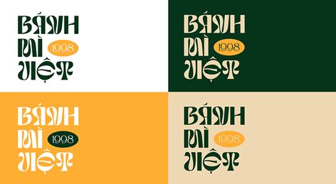 A mash up of four logos for Banh Mi Viet yellow green white and creme Vietnamese Sandwich, Vietnamese Restaurant, Social Post, Banh Mi, Restaurant Branding, Logo Restaurant, Fresh Vegetables, A Restaurant, Tango