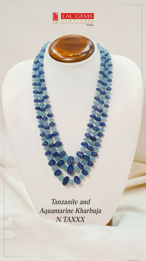 Adorn your neck with the royal vibrance of this tanzanite and aquamarine gemstone necklace. Explore a wide range of colorful gemstones with us. 💙 In Frame Tanzanite and Aquamarine Kharbuja N TAXXX . . . . . #lalgems #aquamarinegems #tanzanites #bluestones #tanzanitestone #bluetanzanites #aquamarine #artdecojewellery #luxuryjewelleryshopping #necklace #tanzanitenecklace #gemstoneforjewelry #tanzaniteblue #tanzanitesource #royalgems #aquamarinestone #coloredgemstonejewelry Colorful Gemstones, Tanzanite Necklace, Tanzanite Stone, Beads Jewellery, Aquamarine Stone, Colored Gems, Aquamarine Gemstone, In Frame, Art Deco Jewelry