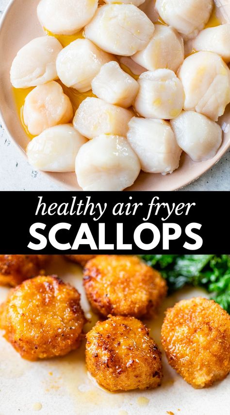 Steam And Crisp Recipes, Scallop Air Fryer Recipes, Sea Scallop Recipes Air Fryer, Air Fried Scallops Recipe, Air Fry Scallops, Air Fried Scallops, Air Fry Scallops Recipe, Scallop Recipes Air Fryer, Skinnytaste Air Fryer Recipes