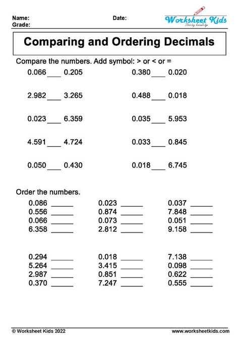 Decimal Worksheets For 4th Grade, Decimal Addition Worksheets, Decimal Worksheets 5th Grades, Comparing Decimals Anchor Chart, Subtracting Decimals Worksheet, Decimals Anchor Chart, Year 4 Maths, Decimal Numbers, Ordering Decimals