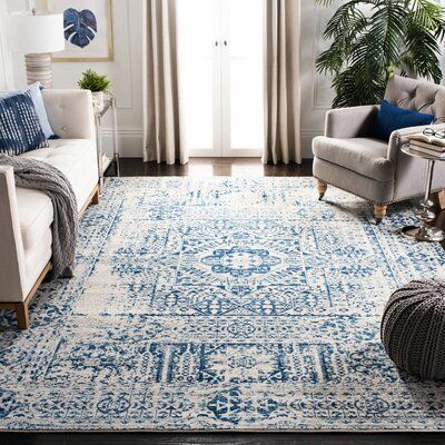 Willa Arlo Interiors Huma Blue/Ivory Area Rug Rug Size: Rectangle 8' x 10' Mod Decor, Eclectic Area Rug, Texture Seamless, Bedroom Area Rug, Navy Area Rug, Ivory Rug, Vintage Area Rugs, Traditional Area Rugs, Distressed Rugs