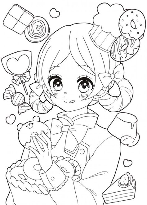 Chibi Coloring Pages, Manga Coloring Book, Anime Lineart, صفحات التلوين, Hello Kitty Coloring, Detailed Coloring Pages, Easy Coloring, Watercolor Palette, Cool Coloring Pages