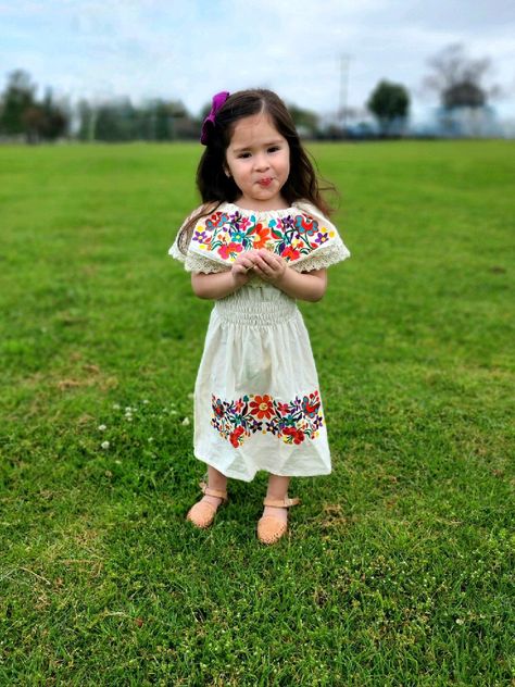 Mexican Girls Dress Traditional Mexican Toddler Dress Embroidered Handmade Different Sizes by HelloArtesania on Etsy Toddler Mexican Dress, Receive Flowers, Mexican Party Theme, Dress Traditional, Boda Mexicana, Mexican Dress, Mexican Girl, Mexican Party, Traditional Mexican