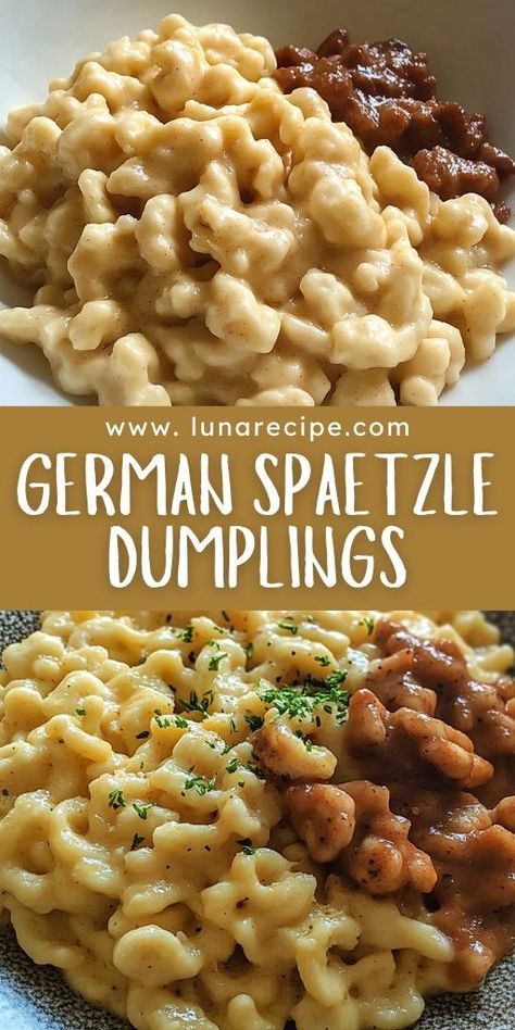 Looking for authentic German comfort food? These Homemade Spaetzle Dumplings are tender, buttery, and incredibly easy to make. 🥟🇩🇪 Pair them with your favorite gravy or serve them as a side to roasted meats for a traditional German meal. Perfect for weeknight dinners or Oktoberfest celebrations! 👉 Pin this authentic Spaetzle recipe and make it at home! #Spaetzle #GermanRecipes #ComfortFood #HomemadePasta #OktoberfestRecipes #TraditionalCooking Simple German Recipes, Sourdough Discard Spaetzle, German Spaetzle Sauce, German From Russia Recipes, Speatzle Recipe Germany, Spatzle Recipe Germany, Spetzel Recipe Germany, Spaetzle Recipes Dinners, Spetzler Recipe